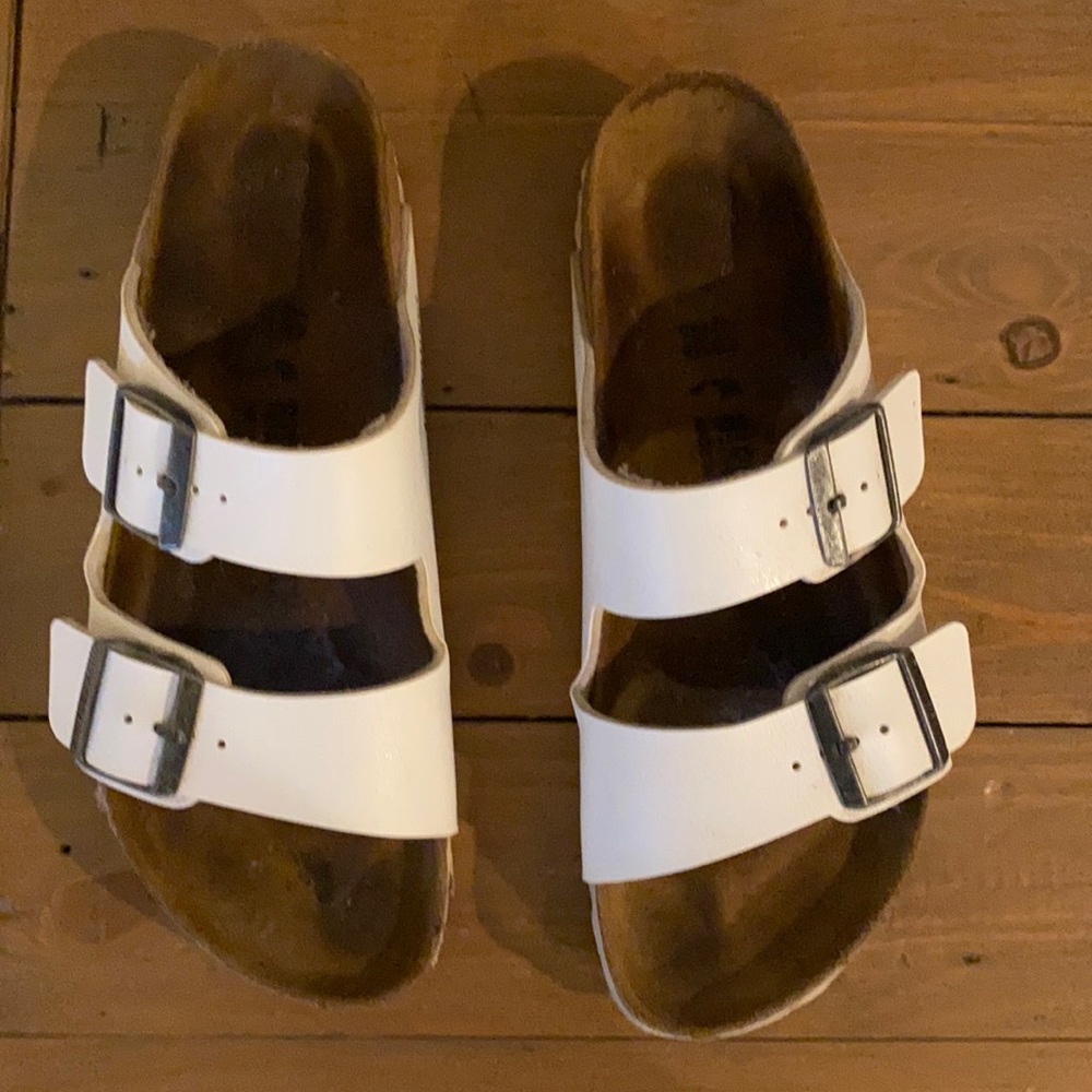 White Birkenstock sandals